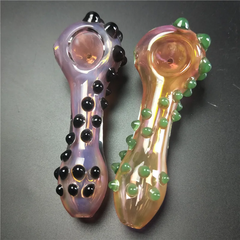 Antiskid Blown Glass Hand Spoon Smoking Pipes 10cm Embossment Bong Tobacco Accessories Dab Rig