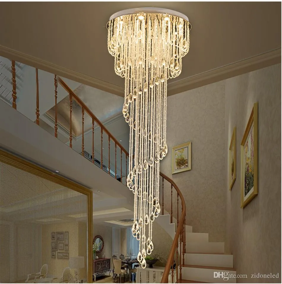 Lampadario per la lampadario di cristallo trasparente moderno a goccia di pioggia Lampadari a spirale per l'albergo Villa Hall Duplex Villa Scala Scala L'illuminazione in acciaio inox