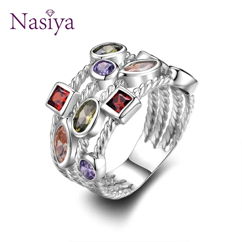 Nasiya 100% véritable argent 925 bijoux anneaux pour femmes multiples pierres précieuses colorées bague de mariage bijoux de luxe cadeau de fiançailles V191220