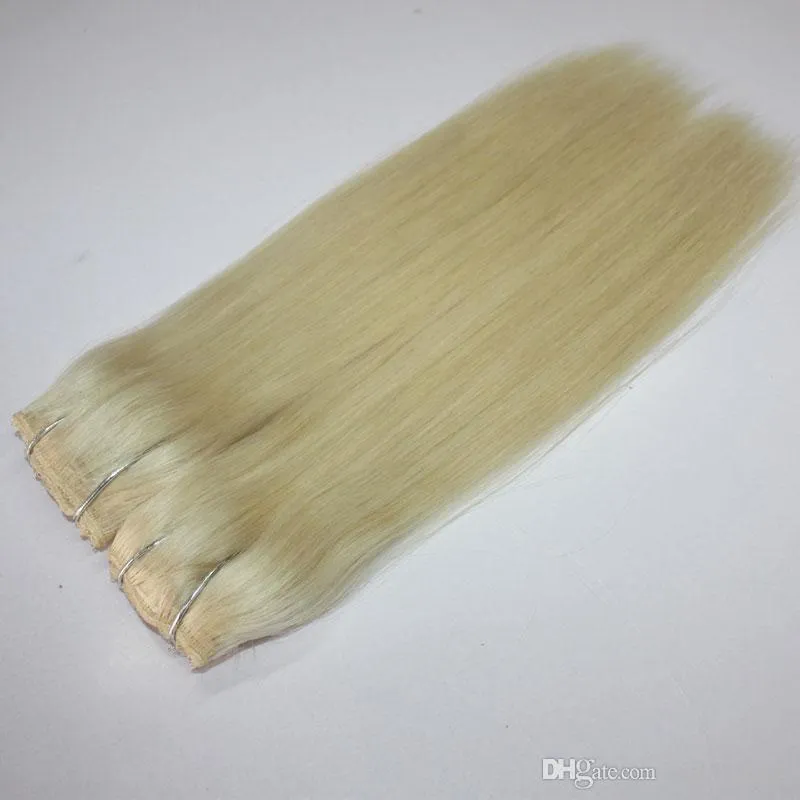 14 24 8-teiliges Set 120 g platinblondes peruanisches Echthaar, Farbe 60 weiß, Haarspange im Haar