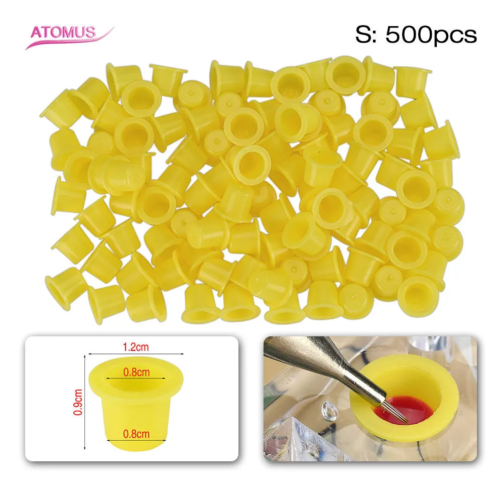 500pcs sサイズのインクカップタトゥー顔料キャップホルダープラスチックタトゥーアクセサリーサプライタトゥーボディアート