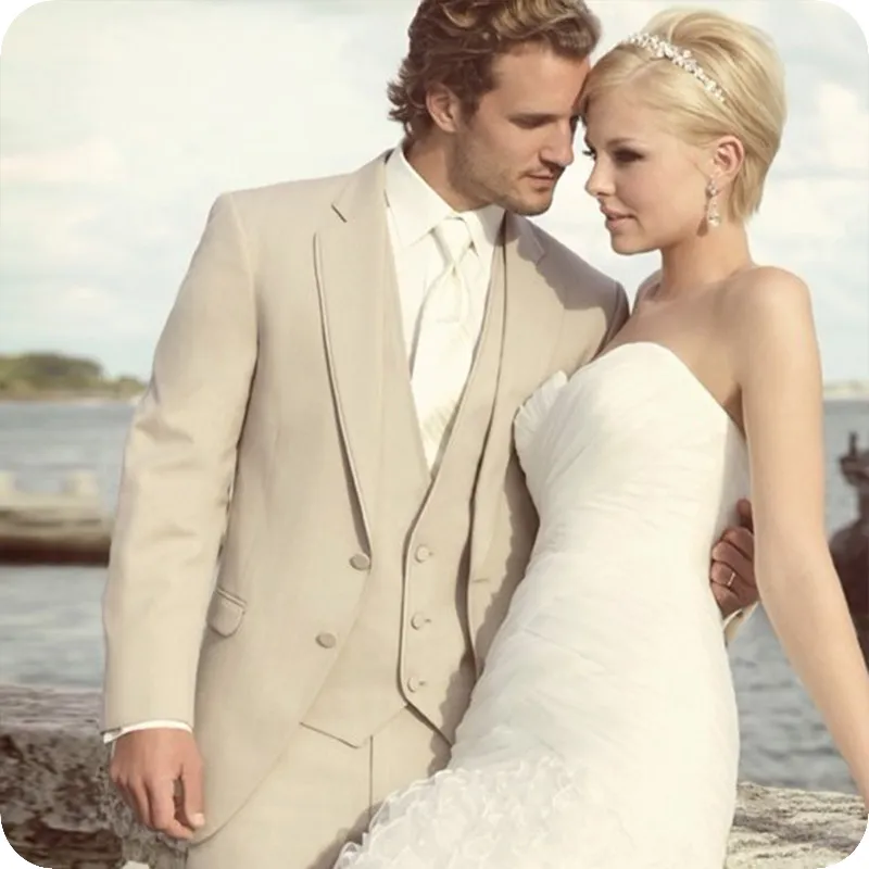 Summer Ivory Beige Beach Linen Men Suits Wedding Suit Best Man Custom Made Bridegroom Groomsmen Groom Wear Tuxedo Blazer Jacket Vest Pants
