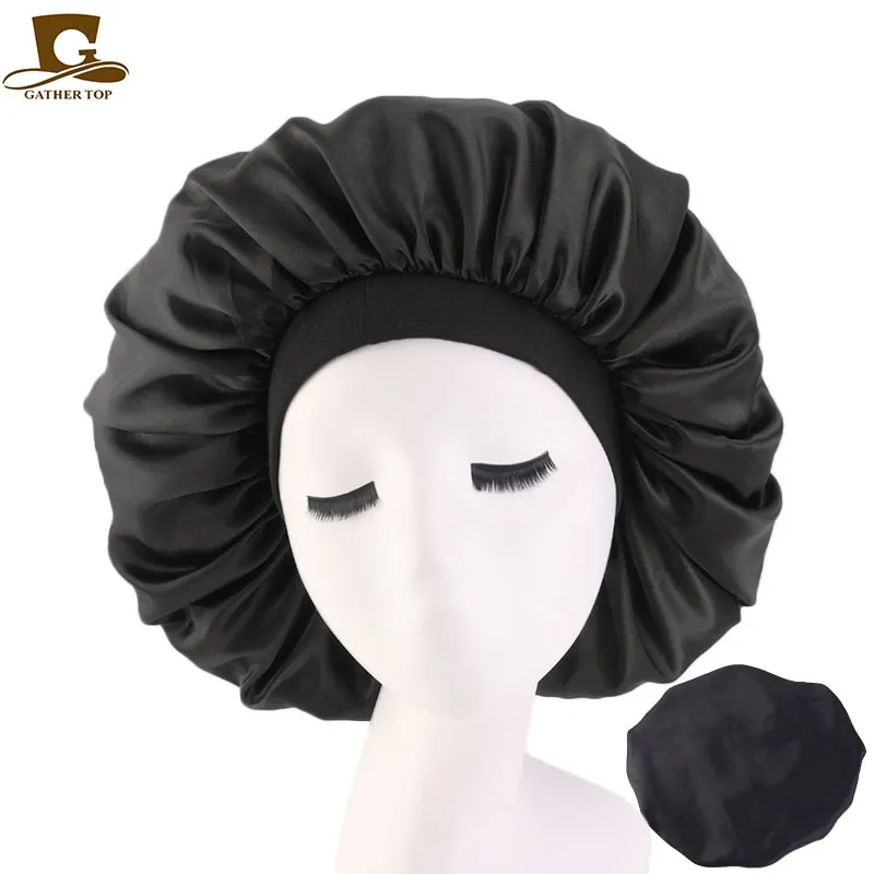 Nuevas Mujeres De Gran Tamaño, Estampado De Belleza, Gorro De Seda  Satinada, Gorro De Dormir Nocturno, Cubierta Para La Cabeza, Sombrero De  Gorro Para Cabello Rizado Y Elástico Negro De 30,91 €