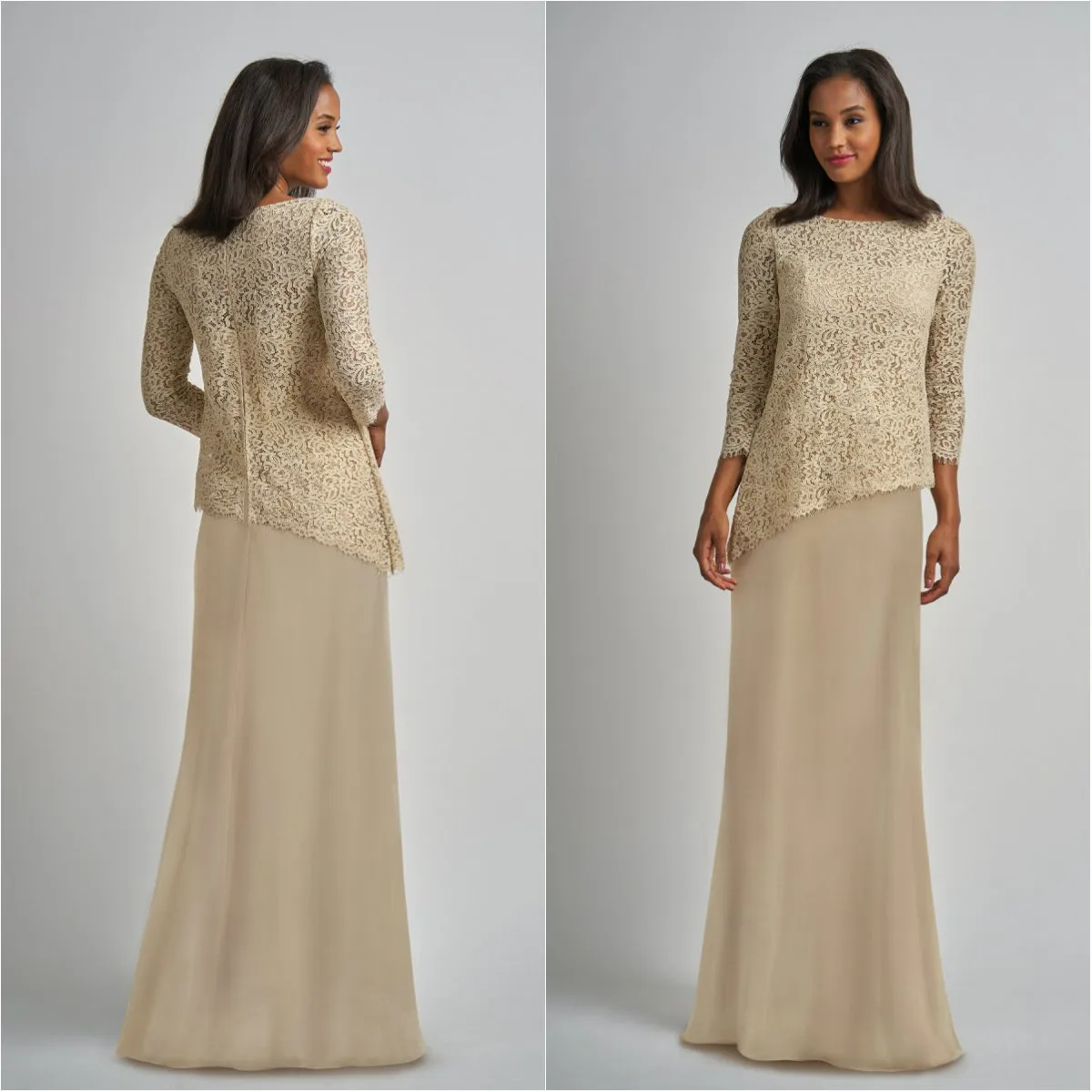 Sirène Jasmine Mère de la Robe de Mariée Jewel Neck Manches Longues en Mousseline de Soie Applique Invité de Mariage Robes Etage Longueur Robe de Soirée