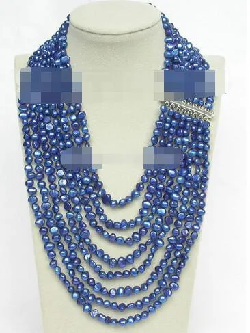 17 "-24" Collana di perle blu navy barocco 8row Chiusura in argento 925