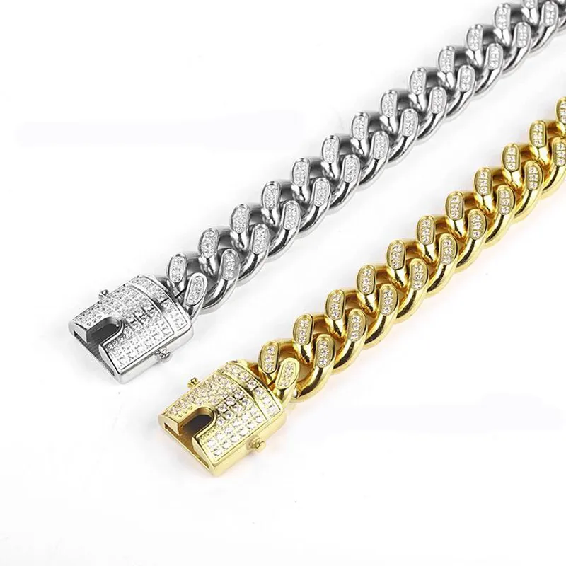 14/20MM Hip Hop Prong Collana a catena a maglia cubana per le donne Bling Iced Out 2 file di strass Miami Rombo Cuban Choker Gioielli