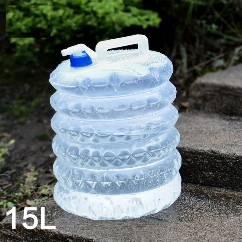 Сумка для воды на открытом воздухе 5L 10L 15L Складная бутылка Автомобиль пластиковые бутылки контейнер с краном для домашнего кемпинга Waters Bucket