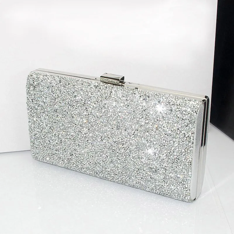 10pcs Rhinestones Women Clutch Evening Bags Crystal Wedding Bridal Handbags Purse Black Gold Silver grey 4 Colors With Chains Party Bag