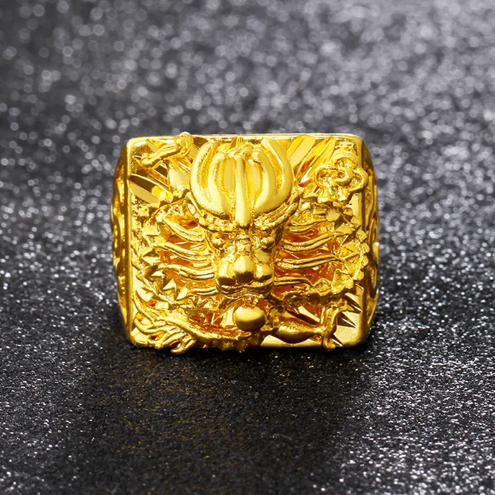 18K Gold Hip Hop Ring for Men Trendy 2024 Gold Filled Male Band Ring Classic Fashion Jewelry Gifts