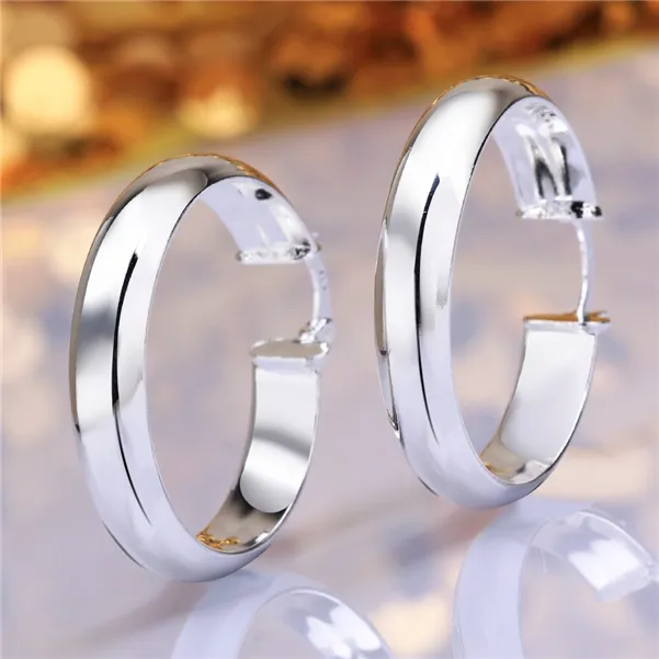 Plated sterling silver Fashion round wide earrings DJSE595 size 3 4X0 7CM;women's 925 silver plate Hoop & Huggie jewelry earr237p