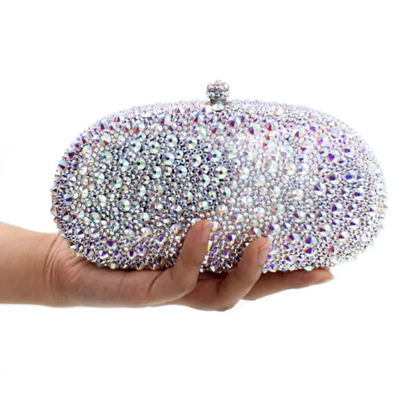 Designer-luxury silver full diamond clutch evening bags fashion women crystal prom clutch purse wallets wedding bridal sac pochette Purse