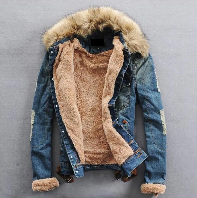 Dropshipping homens inverno e jaquetas casuais mais grosso velo quente denim jean casacos para masculino