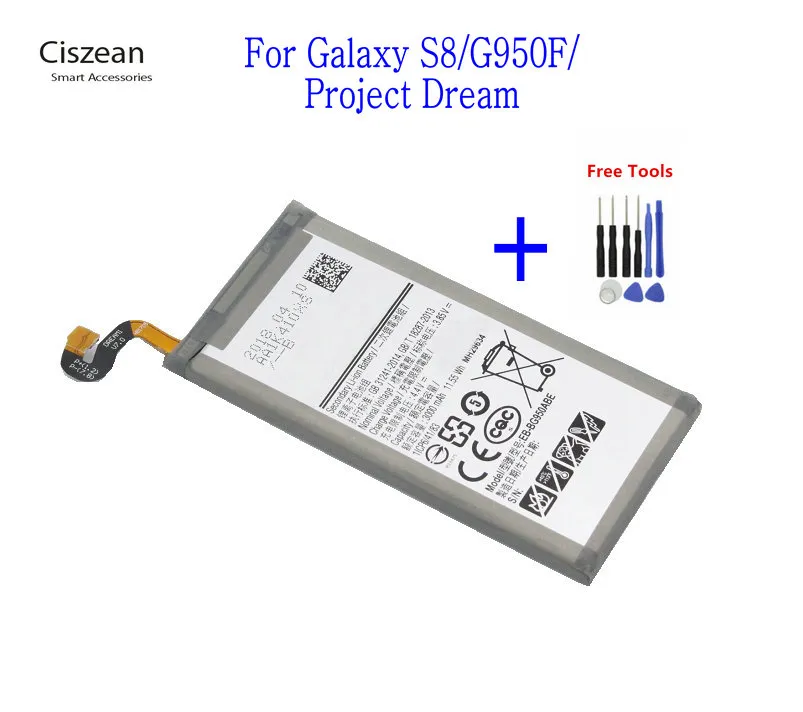 1x 3000mAH 3.85VDC EB-BG950ABE Byte Batteri för Samsung Galaxy S8 G950 G950F G950A G950T G955S G950P G950U + Reparationsverktyg Kit