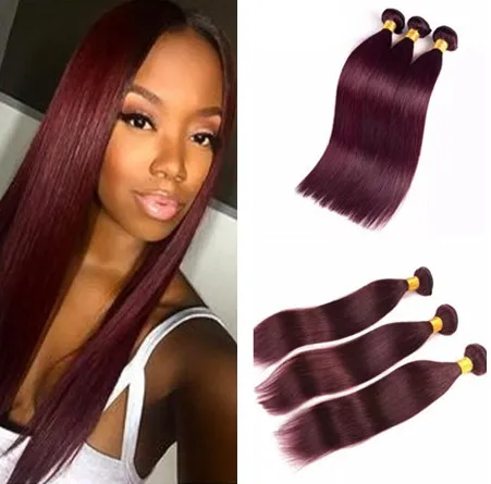 Brazilian Wine Red Silky Straight Human Hair 3 Bundles Burgundy 99J Virgin Hair Extensions Burg Color