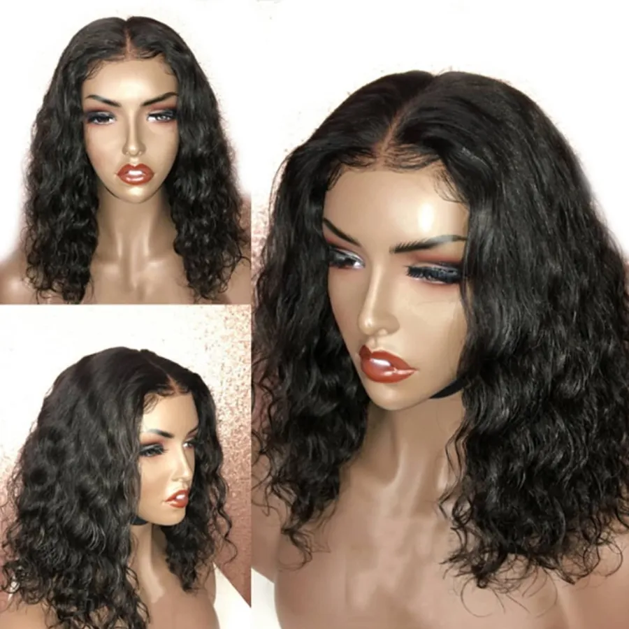 180density completo brasileira peruca curta ondulado natural solta onda negra Bob Wig Para Negras sintética peruca Pré arrancado com cabelo do bebê