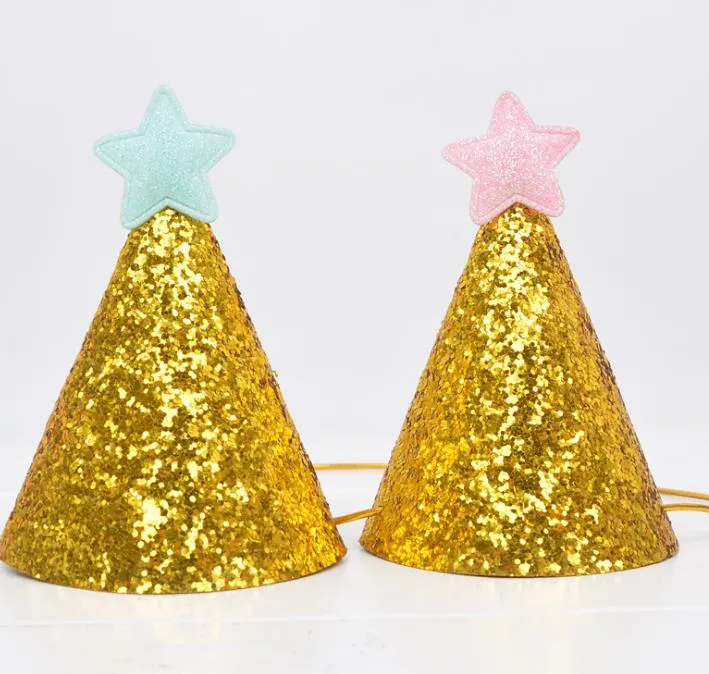 Gold Glitter Shiny Top Hats Adult Kids Mini Cone Hats Birthday
