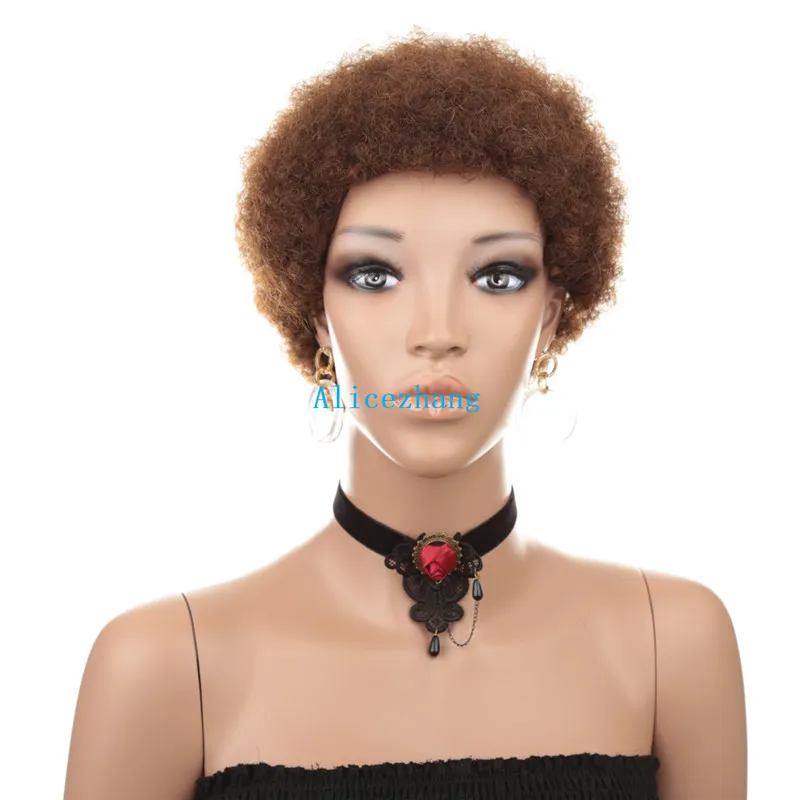 Brasilianska mänskliga håret Kort Afro Curly Wigs Naturfärgsmaskin gjorde Kinky Curly Wigs för svarta kvinnor