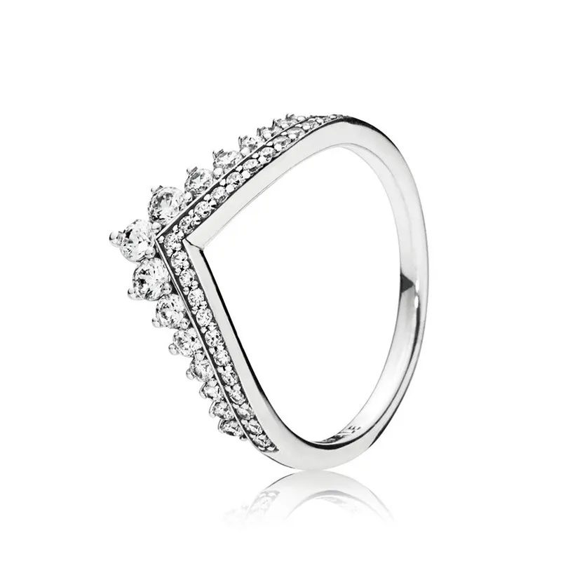 CZ Diamond Wedding Crown Rings Ställer Original Box för Pandora 925 Sterling Silver Princess Wish Ring Kvinnor Lyxig design Smycken