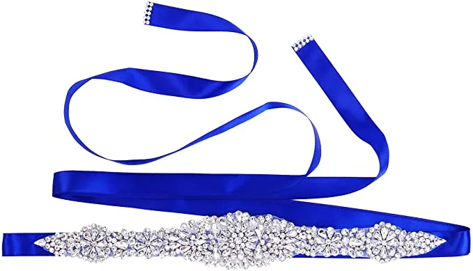 Clear Crystal Handmade Silver Rhinestone Applique Wedding Belt - Elegant Sew-On Bridal Sash for Dresses and Accessories