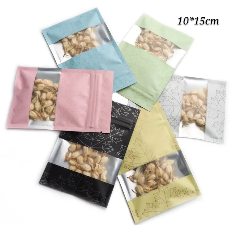 5 cores 10 * 15 cm pacote de armazenamento de presente sacos claros em frente cheiro à prova de corrimão mylar alumínio folha embalagem bolsas bolsas para nozes e alimentos secos