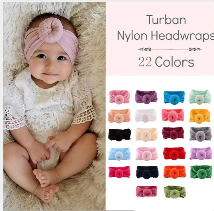 Designer huvudband lyx baby huvudband hår tillbehör barn elastiska breda nylon huvudband flickor turban runda hårtillbehör 22 färger