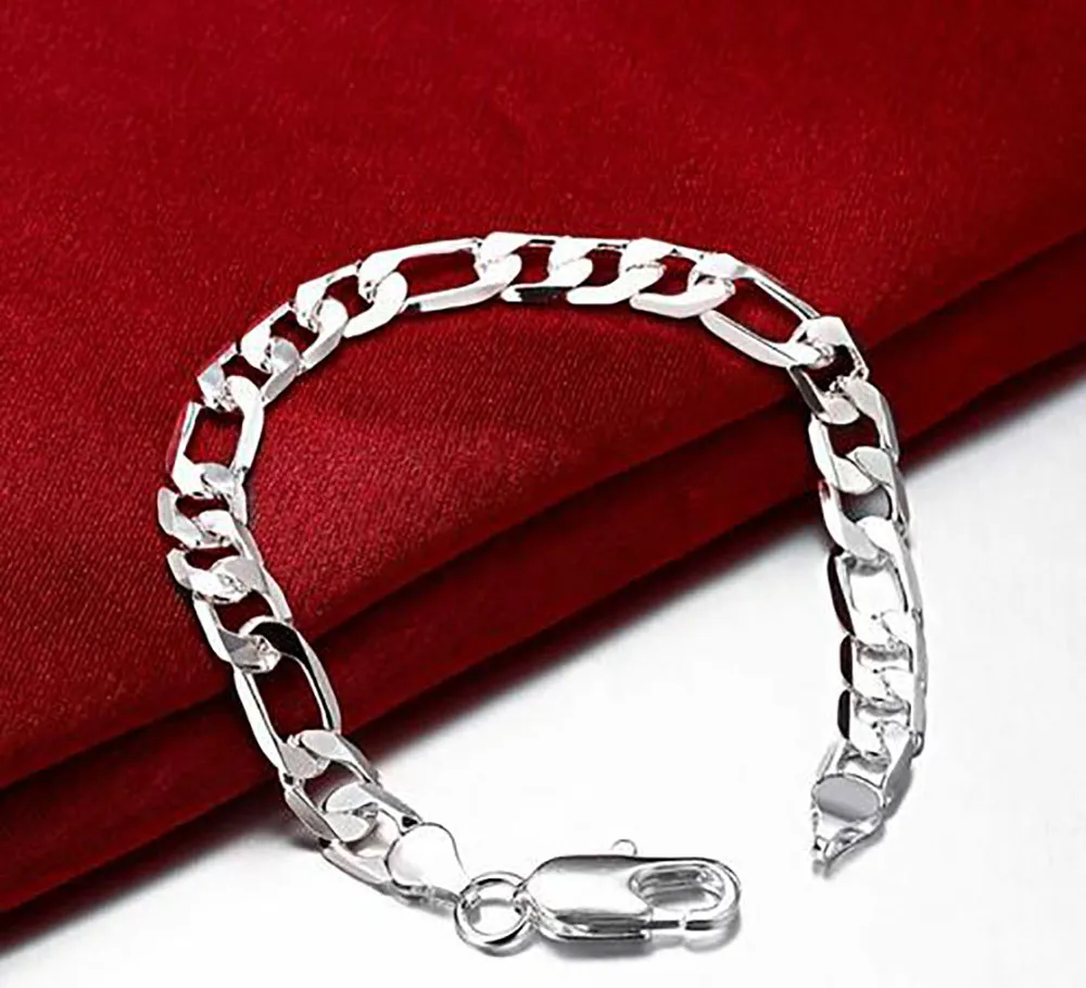 Premium Mens Bracelet: 925 Silver Plated Chain 6-12MM, 20cm. Shop