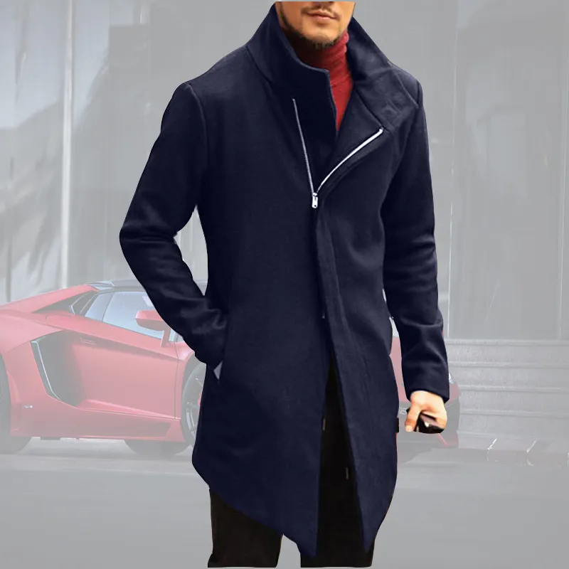 2018 Brand Men s Autumn Winter Long Trench Coat Men Irregular Solid Zipper Jacket Coat Outerwear Chaqueta de hombre Size S XXXL