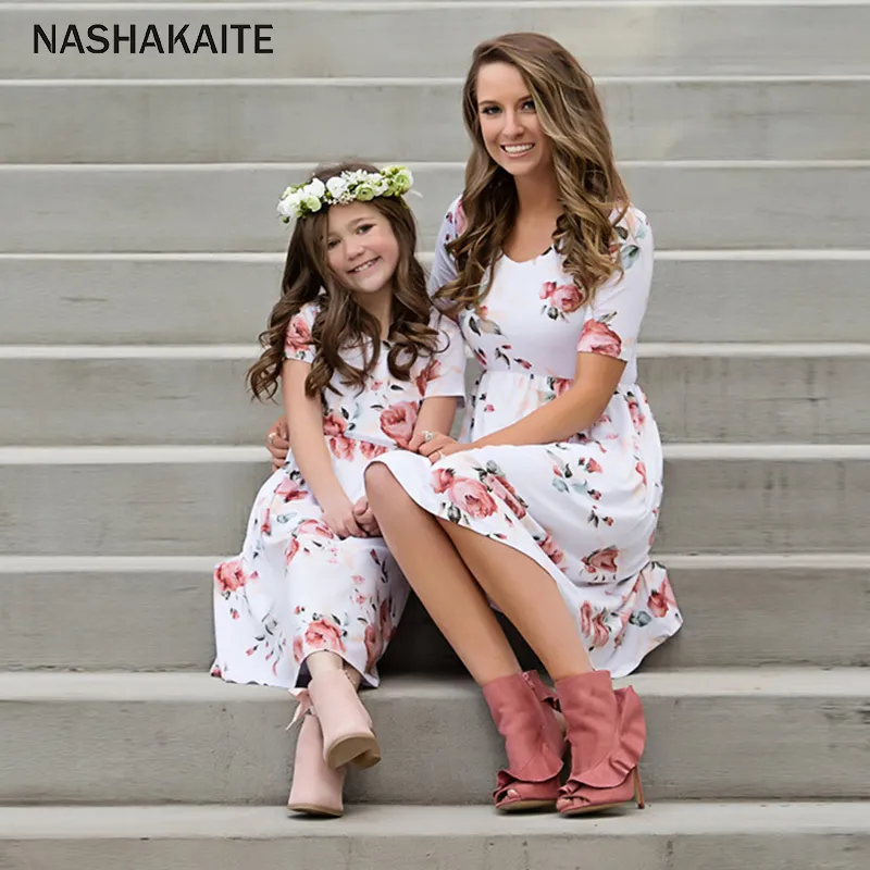 Madre de moda 2019 floral madre e hija vestido de la a