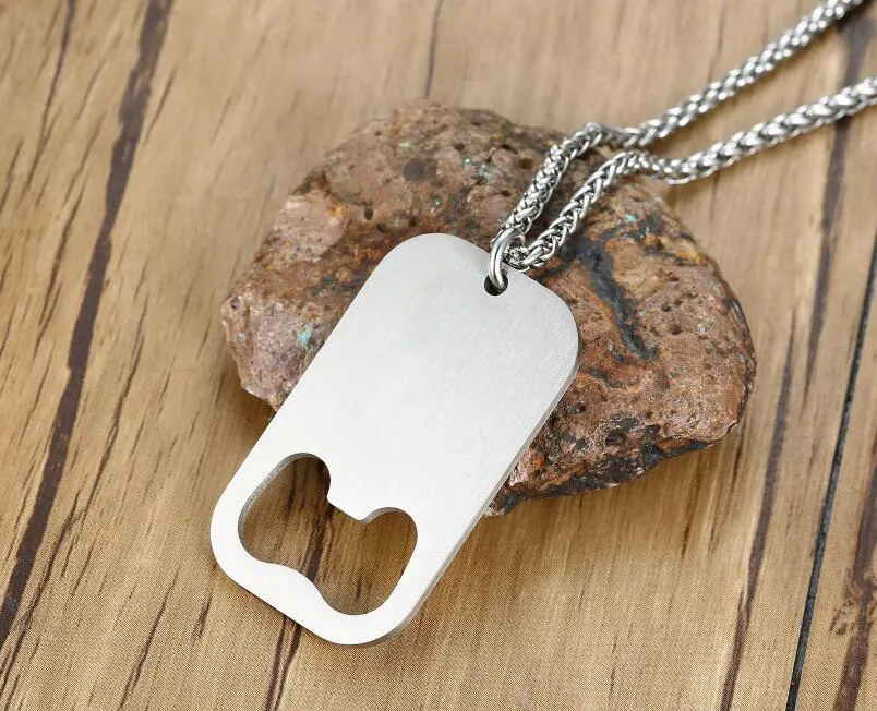 Stainless Steel Bottle Opener Dog Tag Pendant Necklace Chain Cool