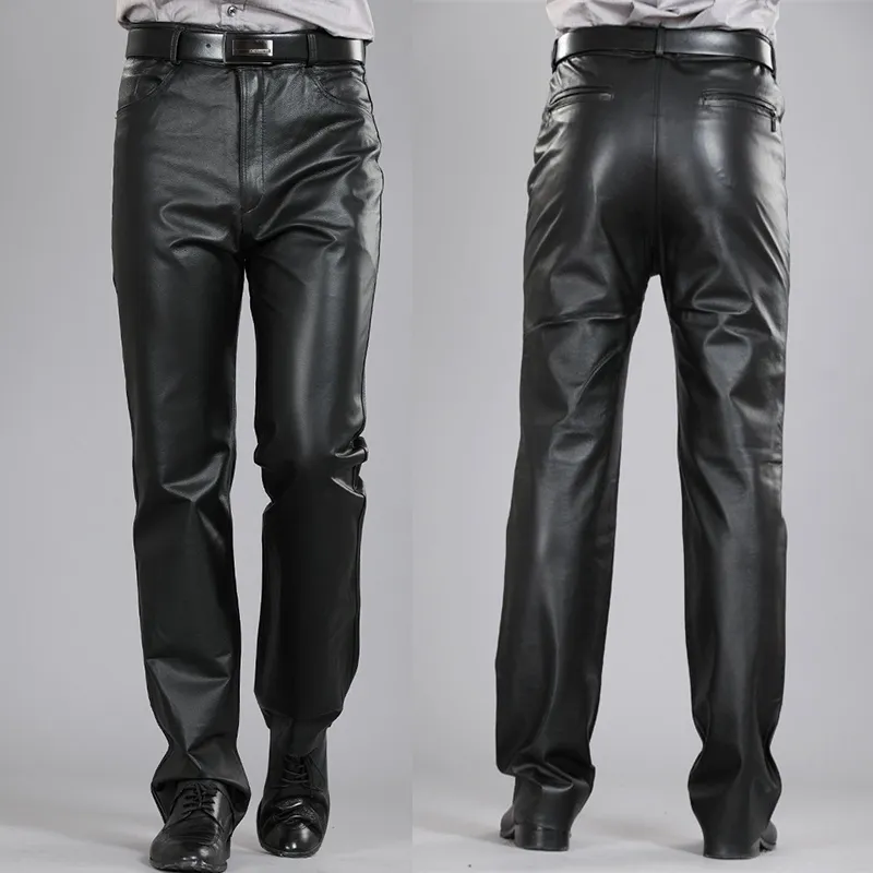 M 7xl Plus Size Fashion Leather Pants Motorcycle Pants Men Genuine Leather Straight Men s Flat Zipper Regular