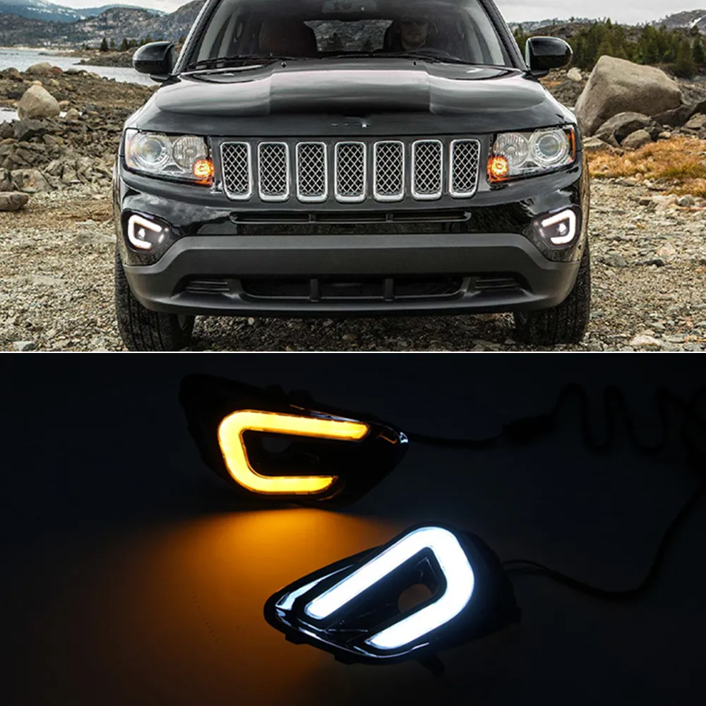 LED DRL Daytime Running Light Bumper Fog Lights With Turn For Jeep