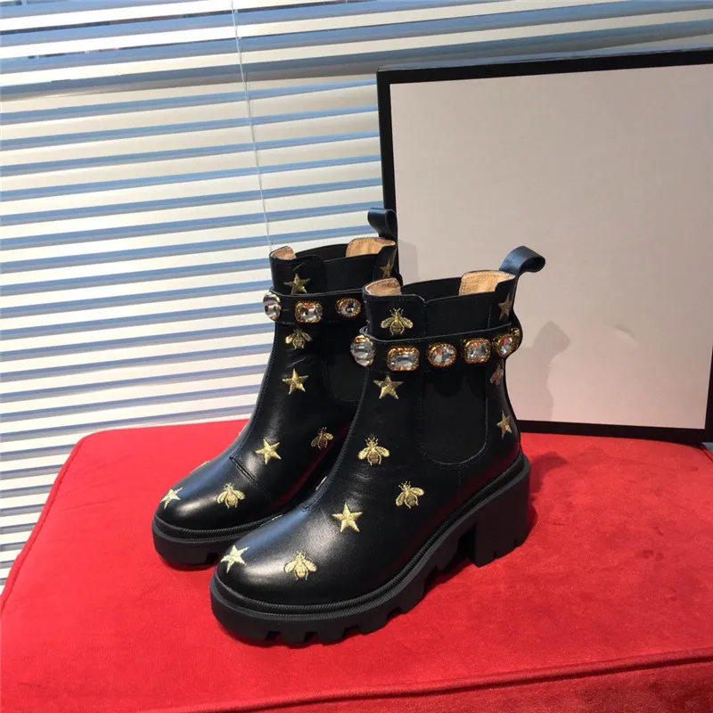 Womens Black Leather Ankle Boots With Rhinestone Embellishments Winter 2024 Fashion Booties From Superstore16888 198.45 DHgate.Com