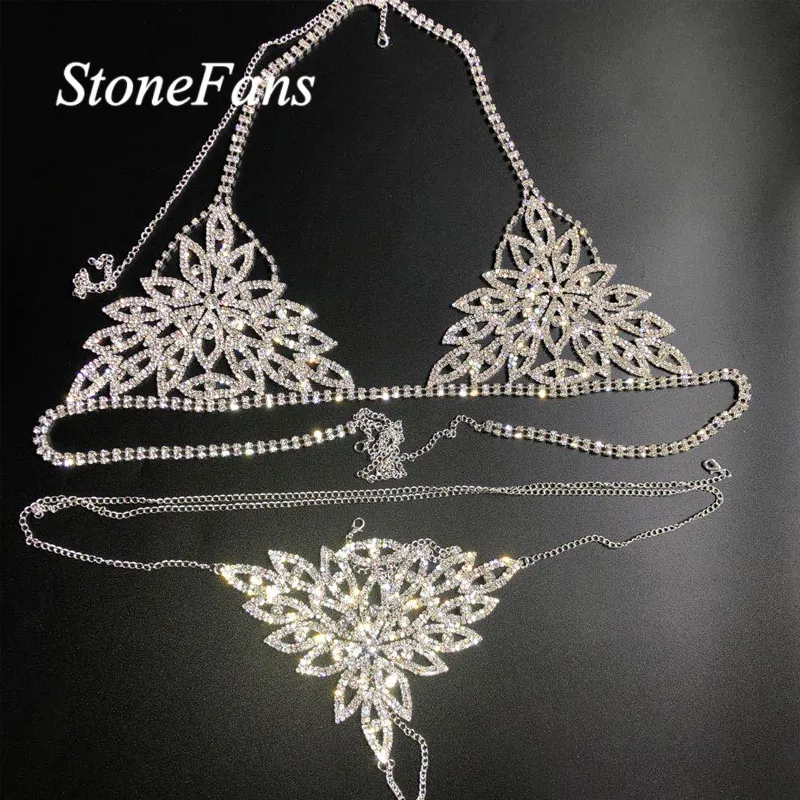 Stonefans 새로운 섹시한 라인 석 바디 체인 하네스 쥬얼리 여성용 매력 Bling Body Bikini 체인 브 랄레트 속옷 보석