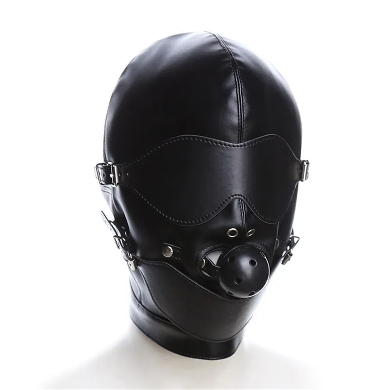 Fetish Hood Headgear With Mouth Ball Gag Pu Leather Bdsm Bondage Sex Mask Hood Toys Adult Games Sex Product For Couples J190612