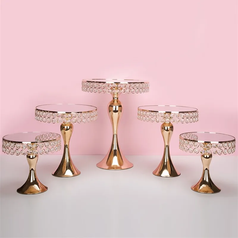 5pcs/set Gold Crystal cake holder stand cake pan cupcake sweet table candy bar table centerpieces wedding decorations