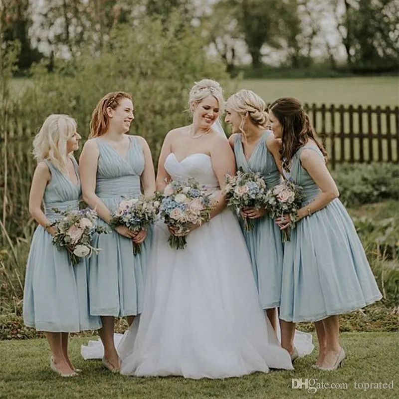 Ice blue tea length dress hot sale
