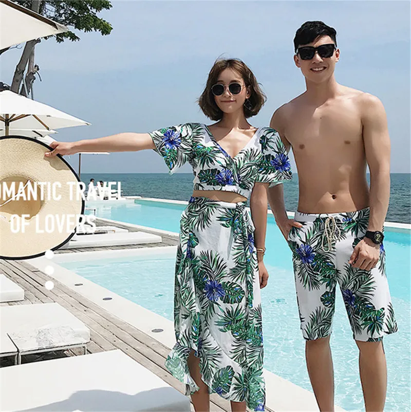 Designer Swimwear Couples Hawaii Holidays Swim Clothes Summer Beach Mens Designer Swimwear Fashion Flora Printed Womens