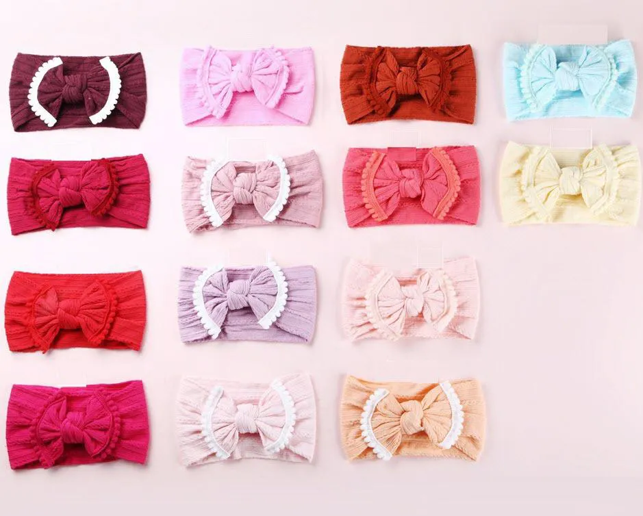 Sweet Soft Lace Headbands Baby Jacquard Hair Accessories Knot Hair Bow Soft band Wholesale 27 Colors European Cute head band Boutique 2019