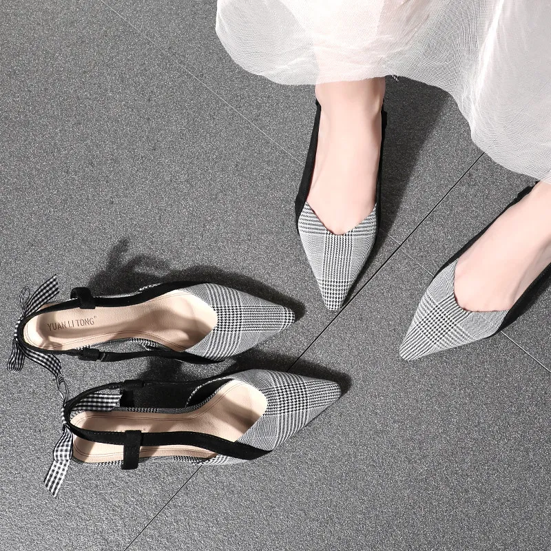 Venta caliente-Sandalias mujer 2019 verano zapatos de mujer vacíos Baotou moda mujer puntiagudos gatos casual Bowtie sandalias de tacón alto para mujer