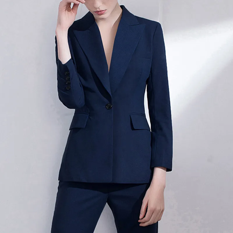 Navy Blue Mor of the Bride Suits Formal Women Business Passit Tuxedo Blazer för bröllop (jacka + byxor)