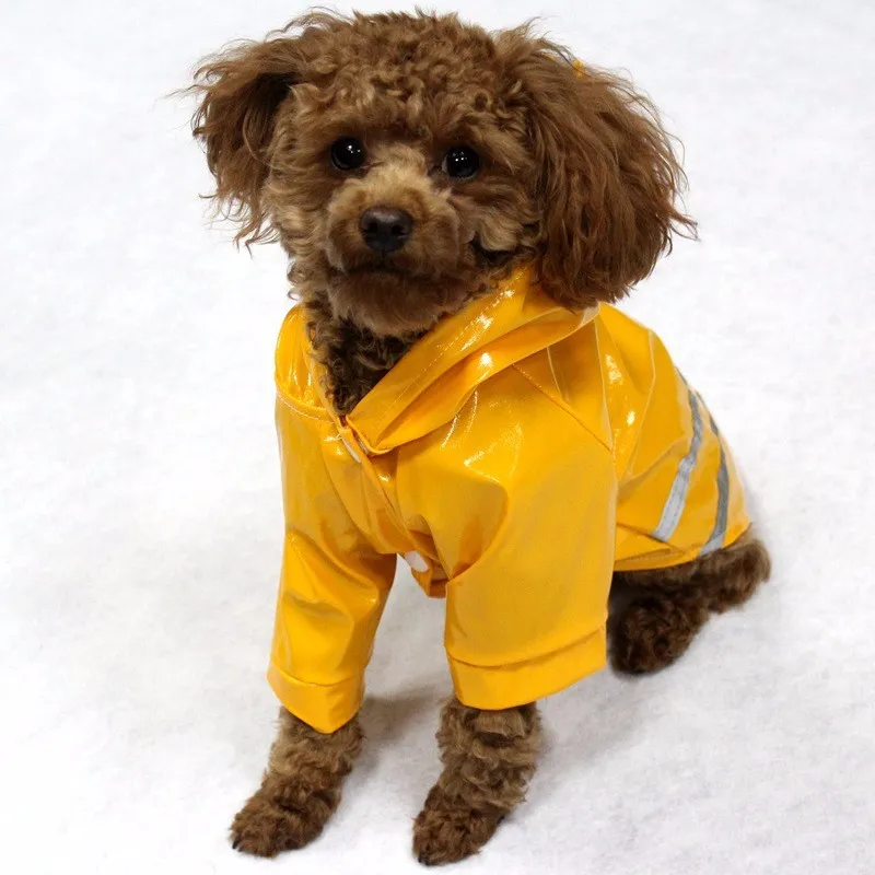 100% vattentät hund regnrock reflekterande remsa husdjurskläder regnrock glittrande för liten medelhög valp hund regnrock huva 5 color345u