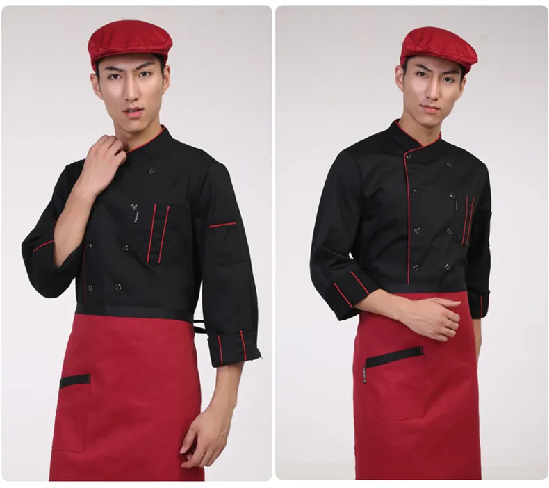 Prix de gros de haute qualité hommes Chef chemise tablier hôtel uniforme global vêtements Double boutonnage poche hommes chemises habillées