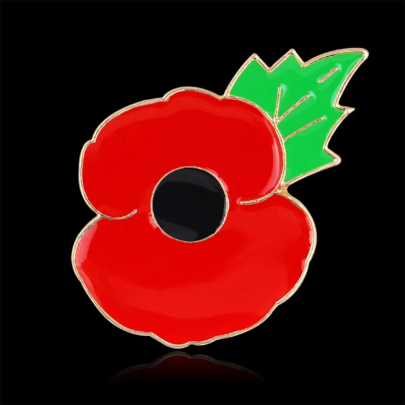 Red Poppy Flower Brooch with Green Leaf Remembrance Day Lapel Pin Badge Enamel Pin for 2024 Event Party Supplies Gift for Remembrance Day