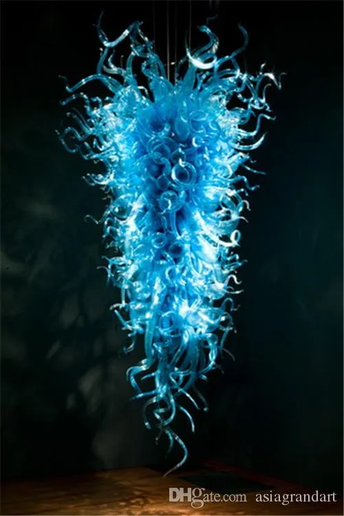 Azul Estilo Chihuly vidro fundido Art Modern Chandelier Luz AC 110V 240V LED Fonte de Luz Hotel Decor Glass Chandelier Luz Venda