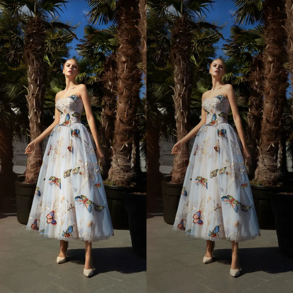 Colorful Butterfly Applique Strapless A Line Butterfly Prom Dress Ankle Length Evening Gown For Formal Parties Plus Size From Greatvip 109.76 DHgate.Com