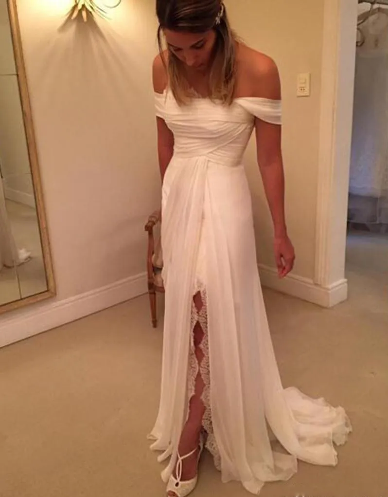 sachin and babi light blue dress Leely Women White Chiffon Cross Neck Long Beach Wedding Dress Sheath Backless Boho Bridal Dress main image 0