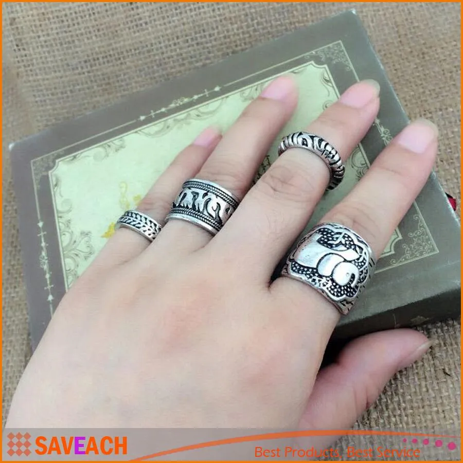 4st/lot Dam Dam Fashionabla Bohemia Vintage Elephant Joint Knuckle Rings Nya smycken Gratis frakt