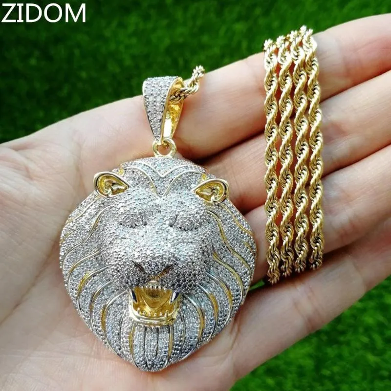 Homens Hip Hop Gelado Out Bling Lion Pingente Colares de Alta Qualidade Zircão Hiphop Colar Animal Moda Jóias Drop Shipping