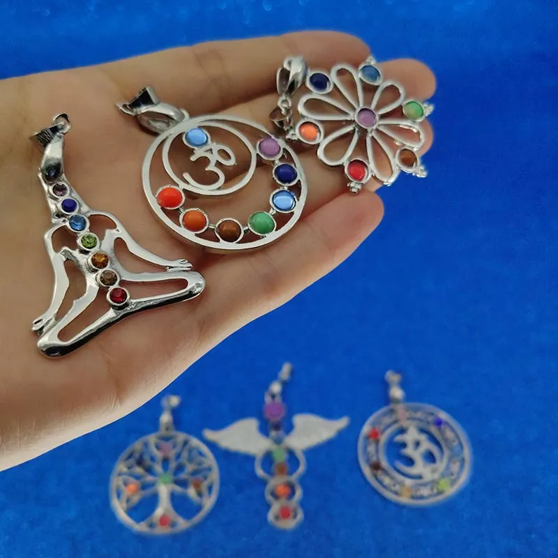 7 Chakra Stones Reiki Point albero della vita ciondolo ciondolo gioielli gioielli per collana fai da te e drop ship sabbioso