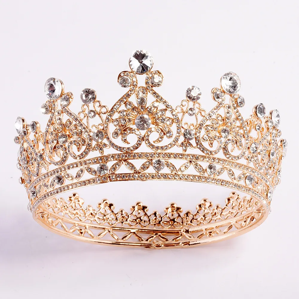 Luxury Guldkristaller Bröllopskronor Silver Rhinestone Princess Prom Party Queen Bridal Tiara Quinceanera Crown Hair Tillbehör Billiga